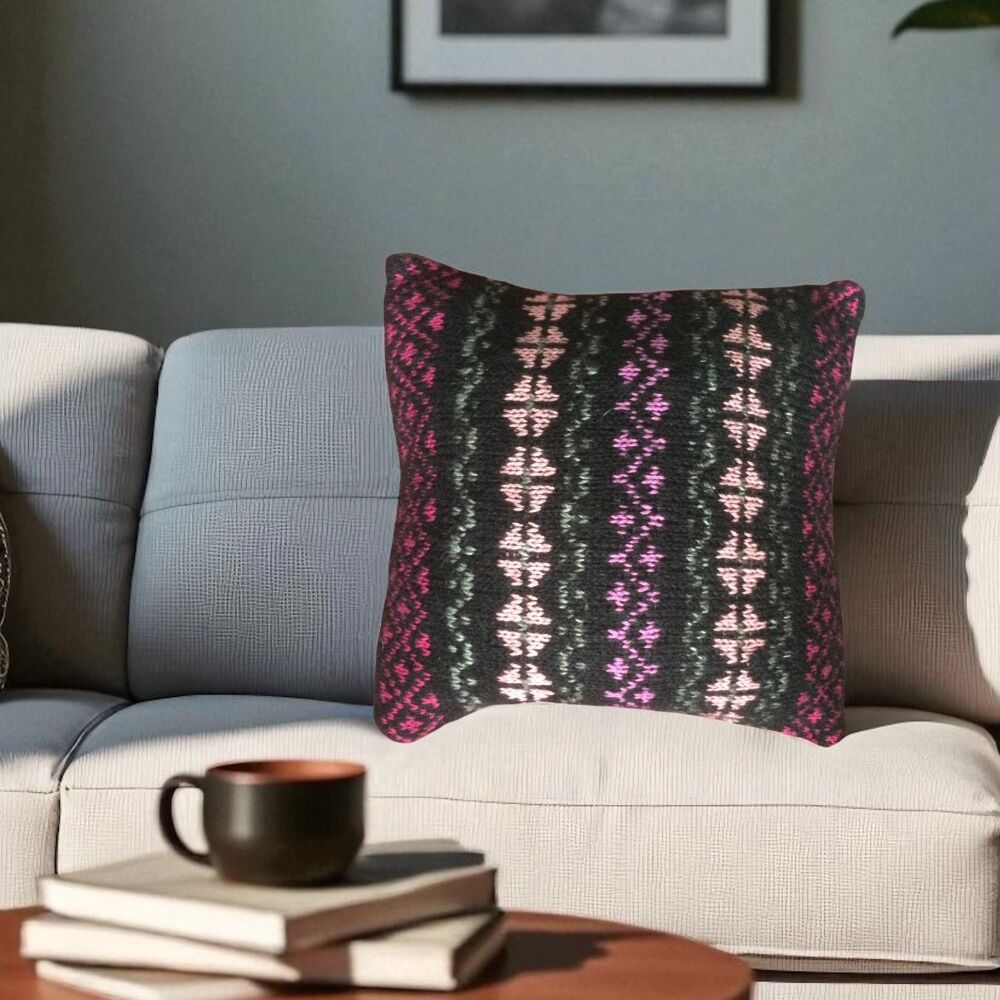 Black Fair Isle pillow hand knit