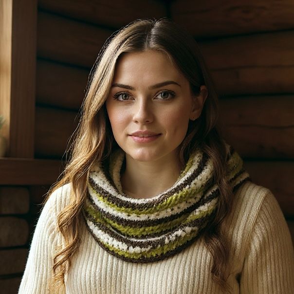 Green striped lace & cables Cowl