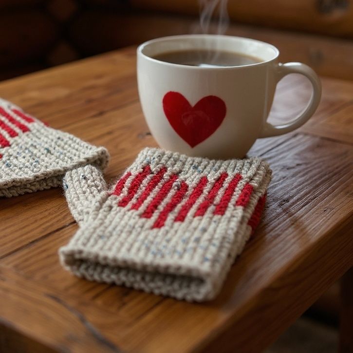 Red & White  Heart Fingerless Gloves