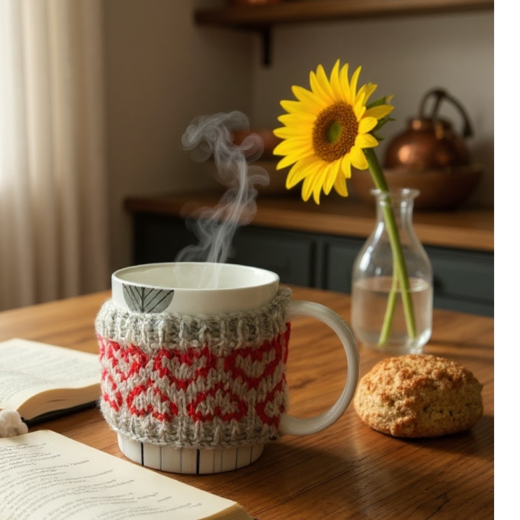 Grey & Orange heart Mug cosy