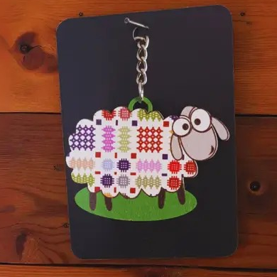 Sheep Key ring - Welsh Tapestry design in cream
