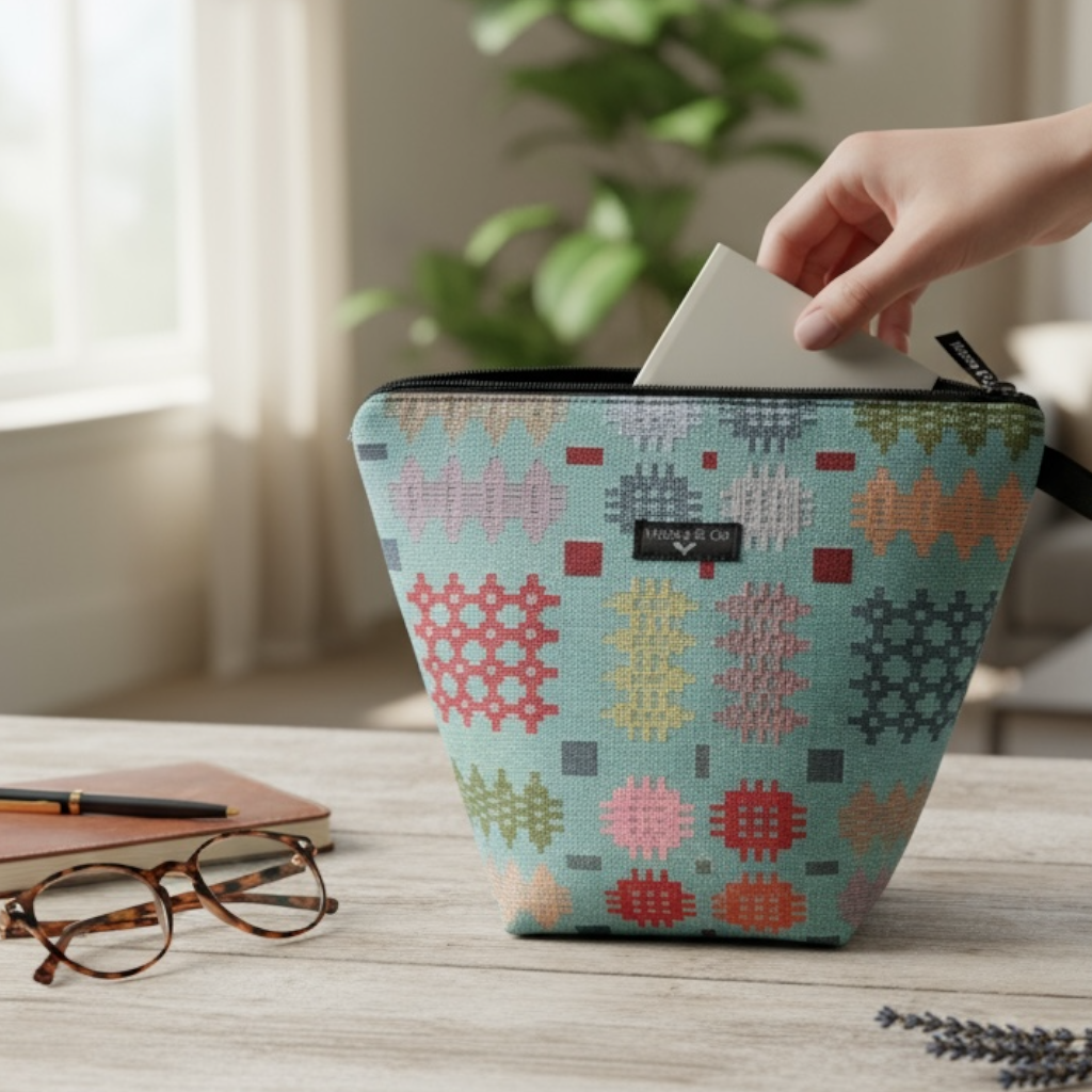 Crafty Project Bag - Welsh Tapestry design denim