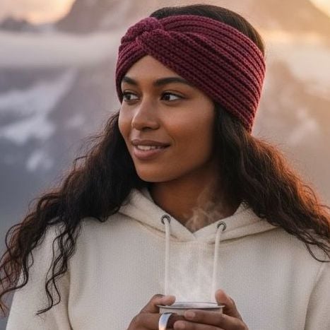 Cerise Pink hand knit headband in 100% wool