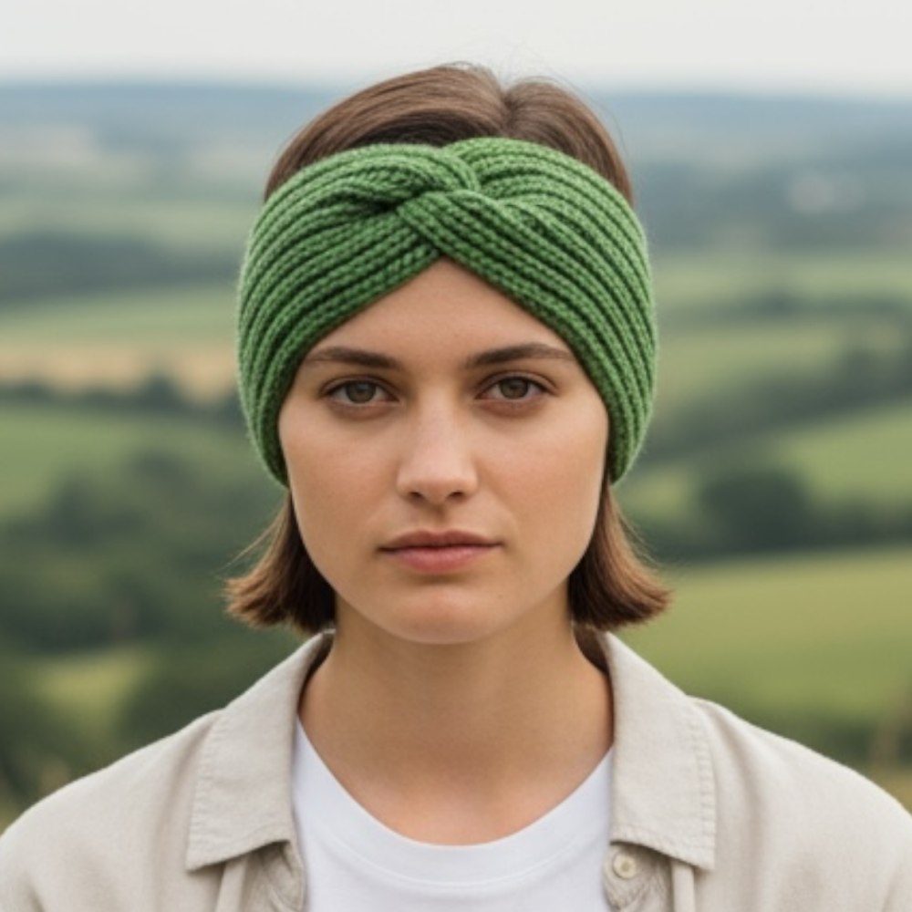 Apple Green hand knit headband in 100% wool