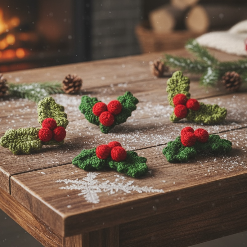 Hand-Crafted Holly Leaf Brooch