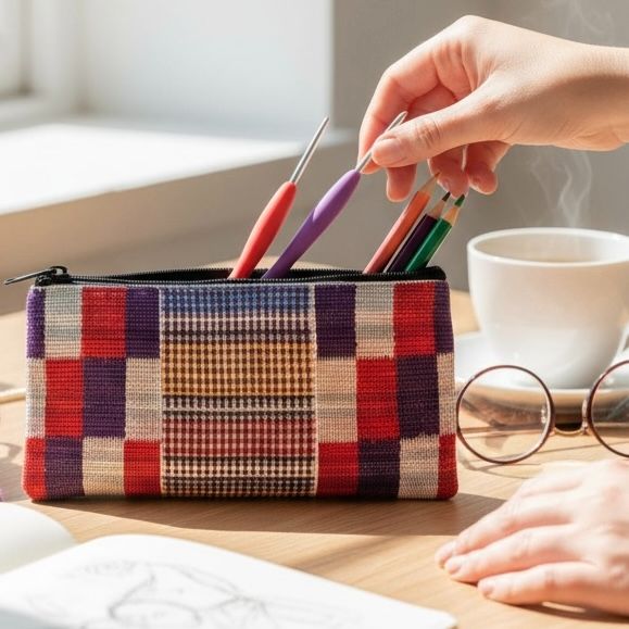 Cream/Purple/Red Kente Notions Pouch