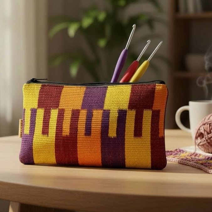Geometric Kente Notions Pouch (Purple/Yellow/Red)