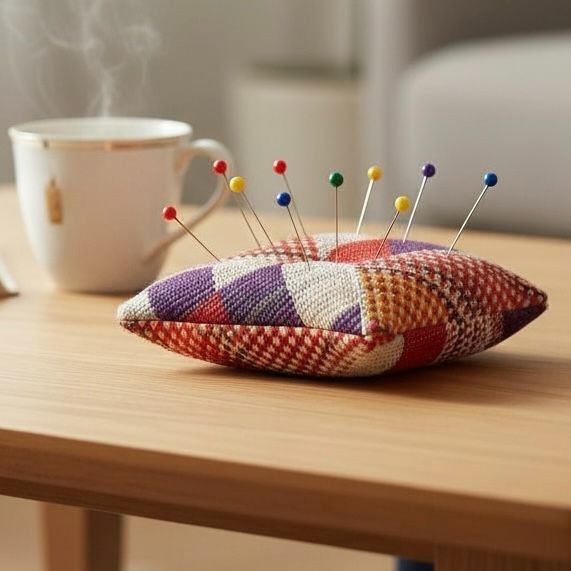 Pin Cushion — Cream/Purple/Red Kente Maker’s Cushion