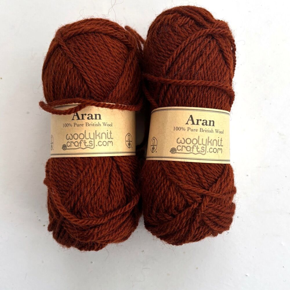 WoolyKnit Aran - 2 x 50gram balls in Brown
