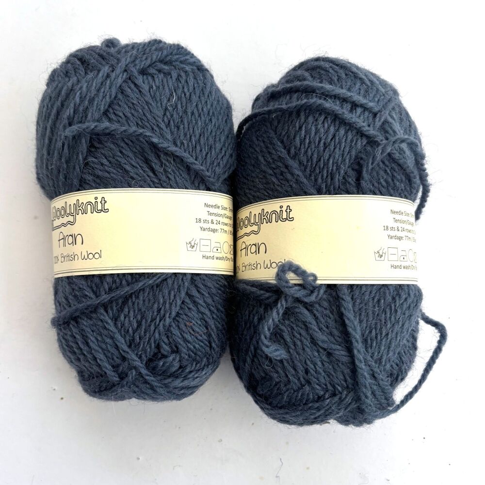 WoolyKnit Aran - 2 x 50gram balls in Denim