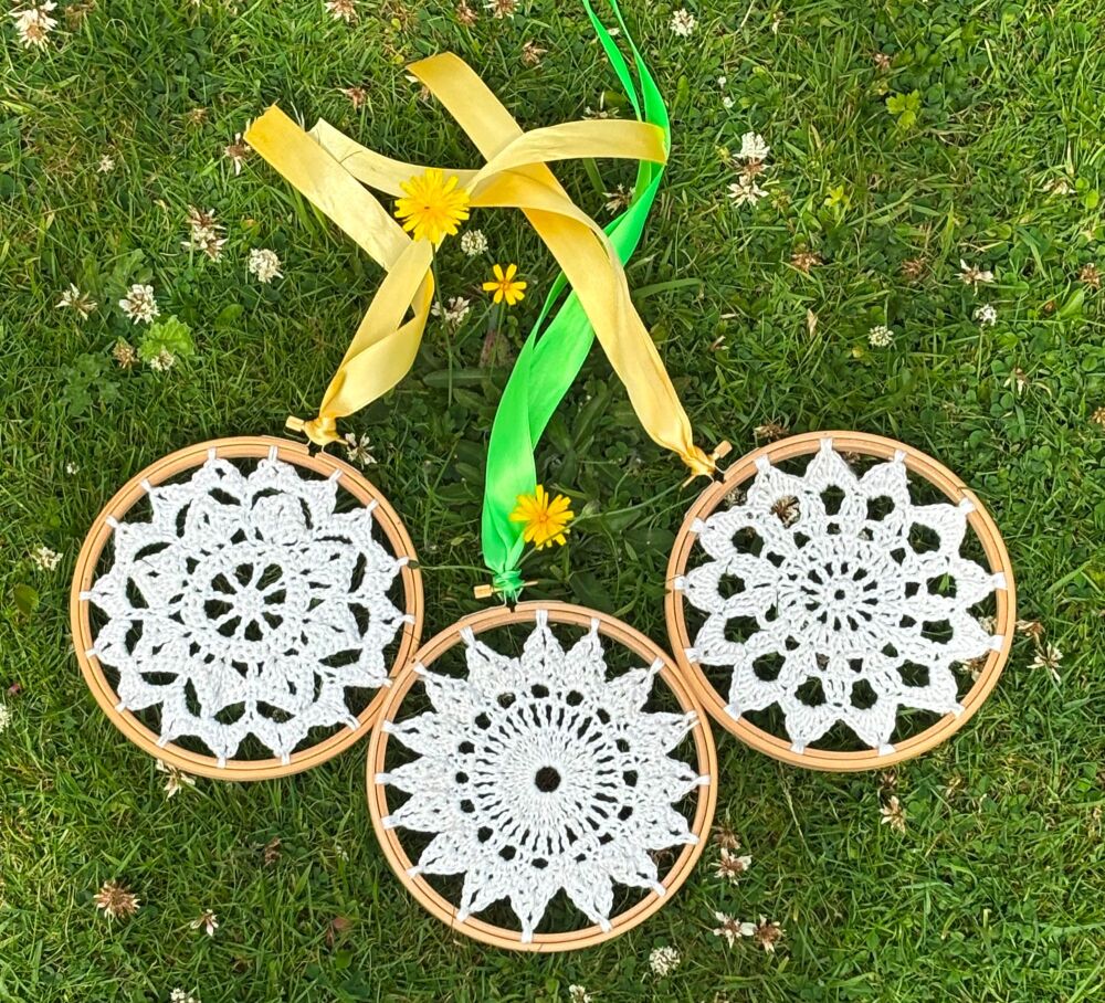 3 small crochet mandalas