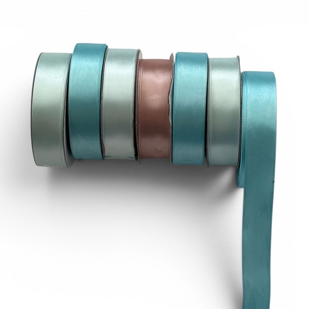 Double-Sided Satin Ribbon Set of 7 Blues | 23mm x 25 Metres Each