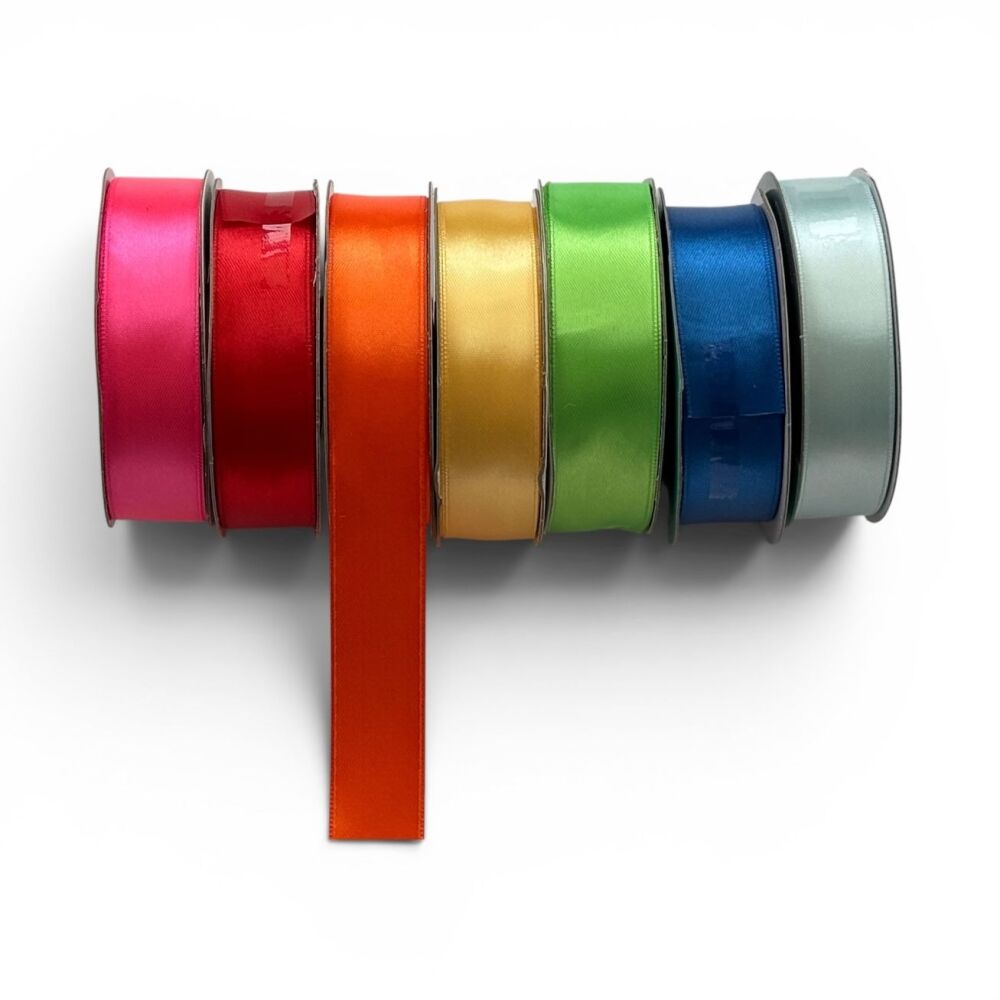 Double-Sided Satin Ribbon Set of 7 Rainbow colours | 23mm x 25 Metres Each