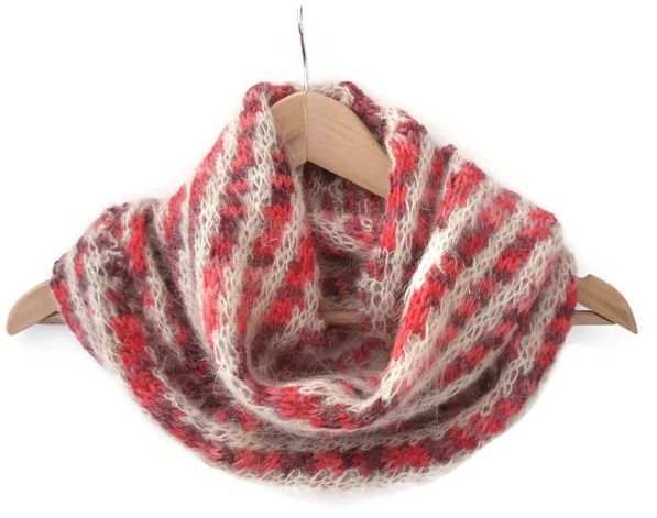Red and Cream Diagonal Striped infinity scarf 