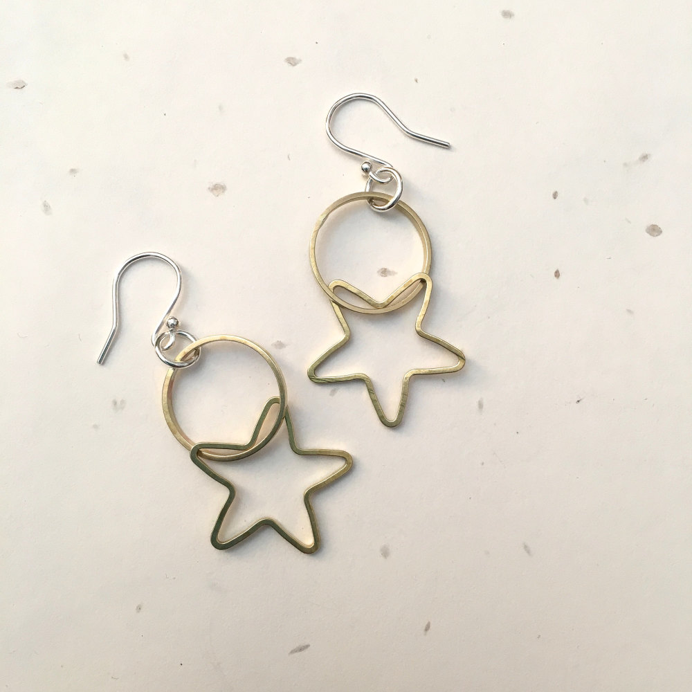 Circle & Star Brass Earrings