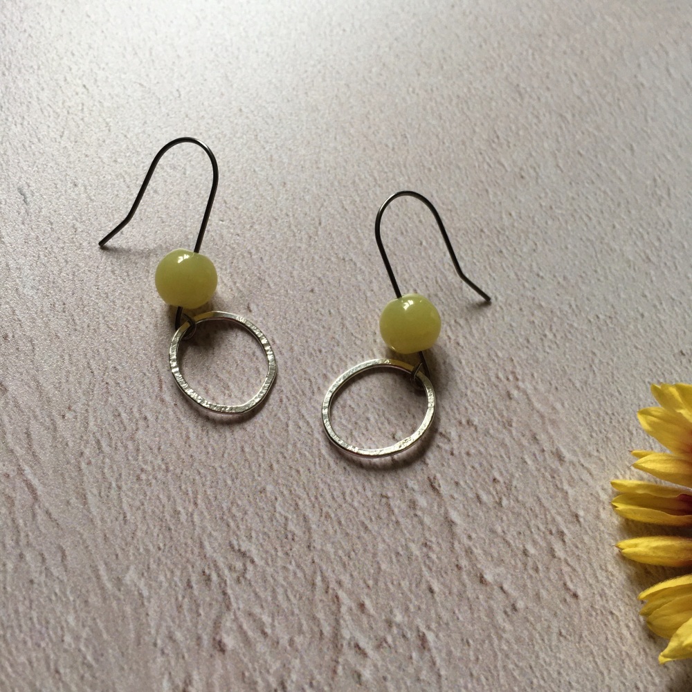 Silver Hoop & Lemon Jasper Earrings