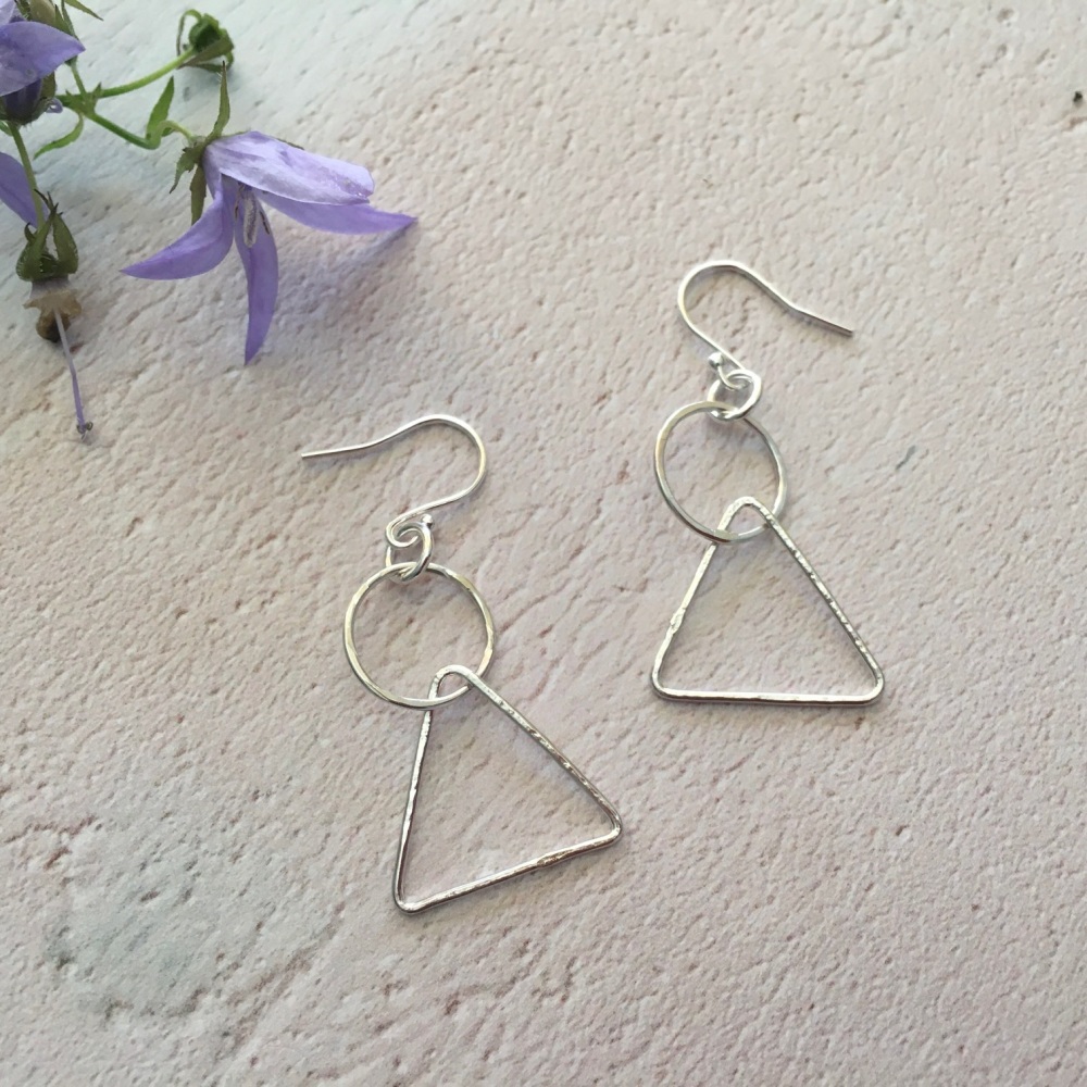 Circle & Triangle Silver Earrings