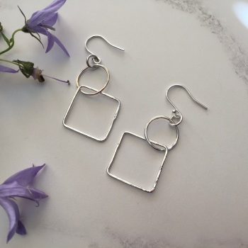 Circle & Square Silver Earrings
