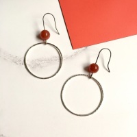 Silver Hoop Earrings with Carnelian Beads