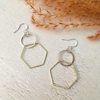 Circle & Hexagon Brass Earrings