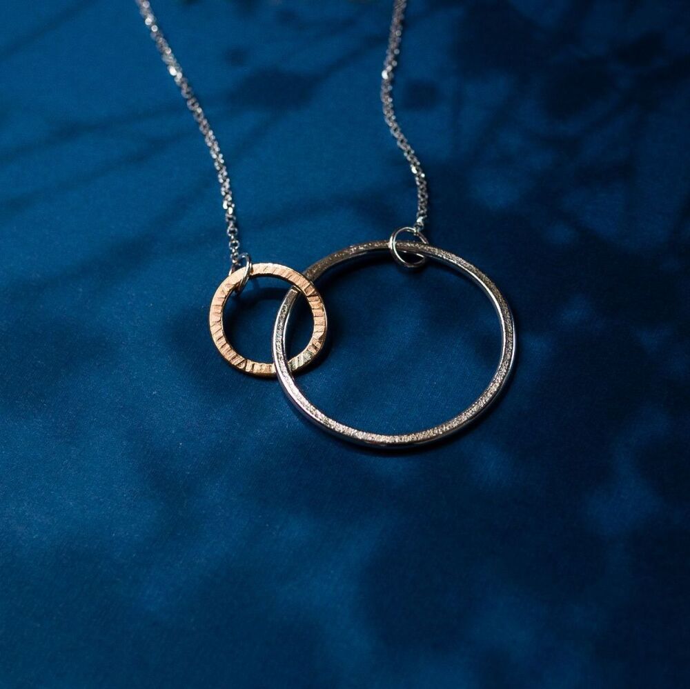 Large Silver and Rose Gold Filled Connecting Circle Necklace