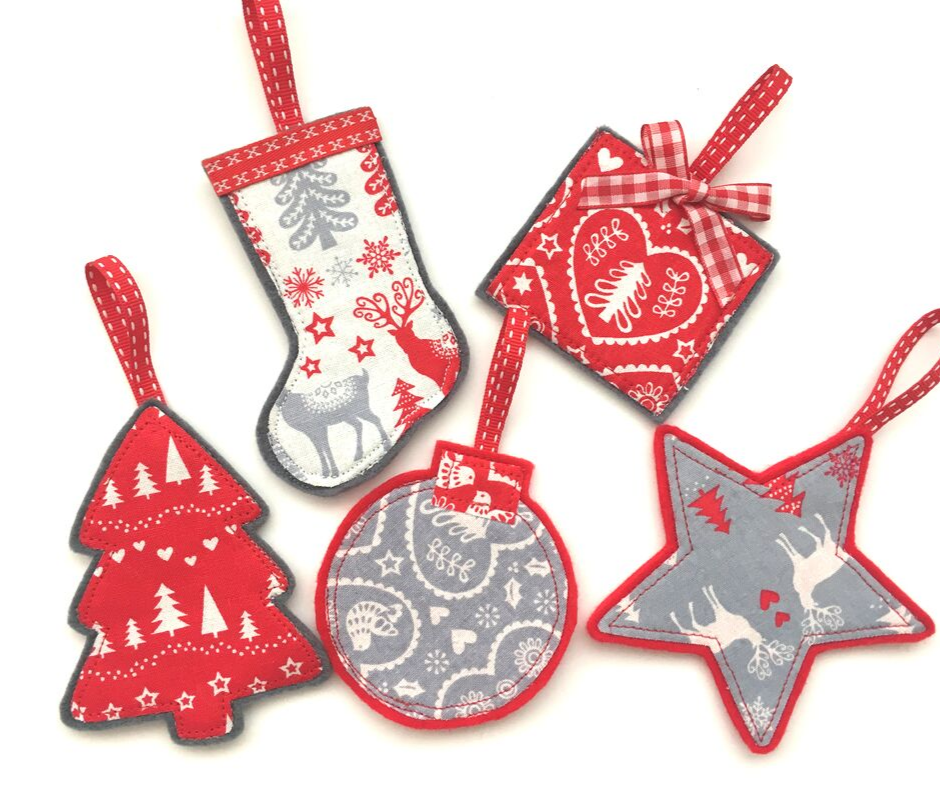Red, Grey and White Christmas Decorations.