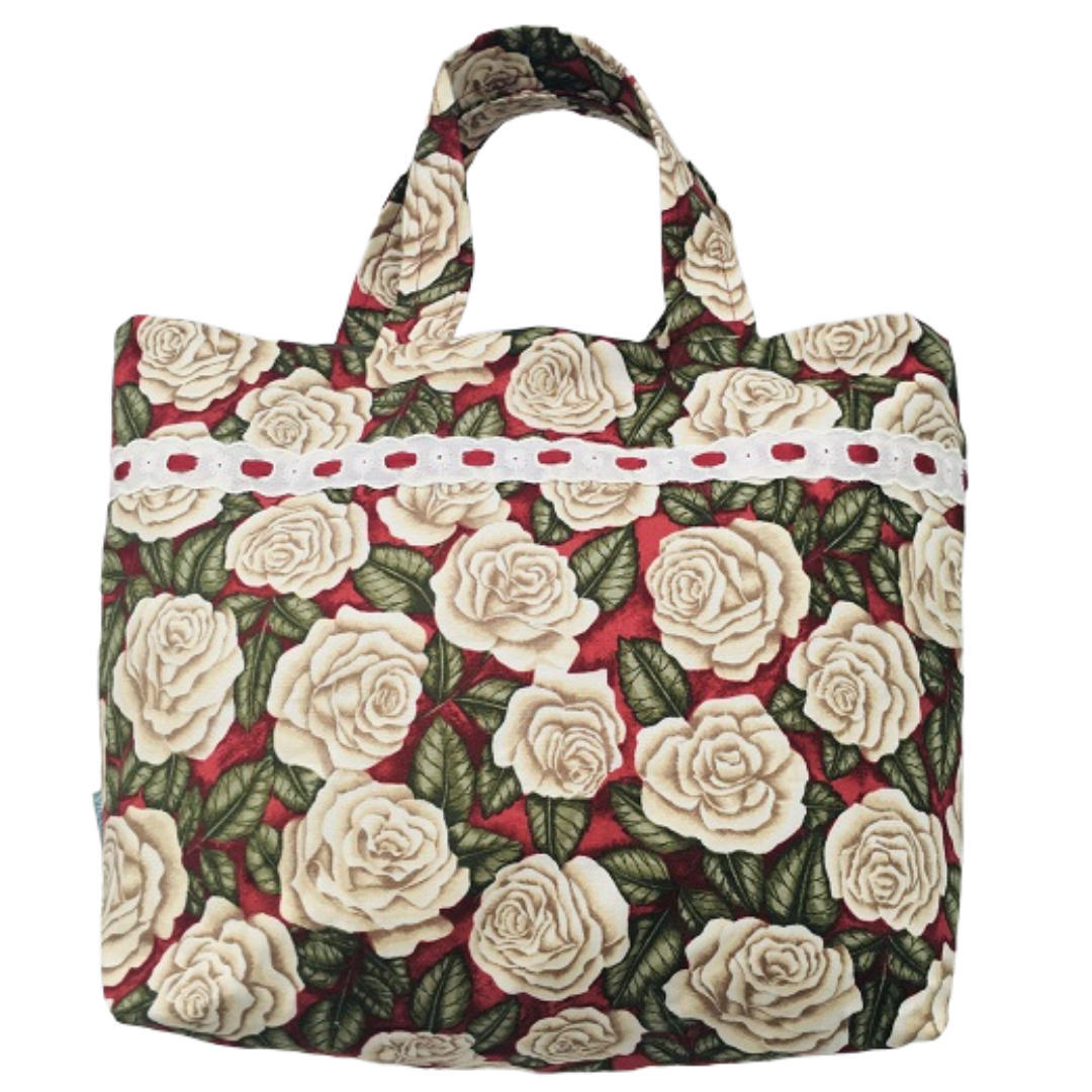 Tote Bag - Red with Cream Roses