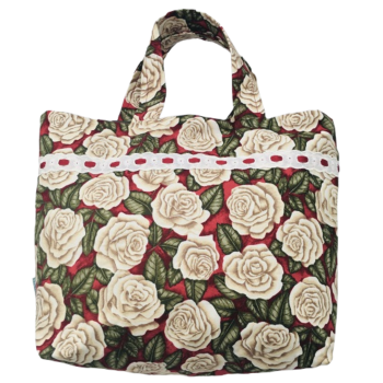 Cotton Tote Bag - Red with Cream Roses (033)