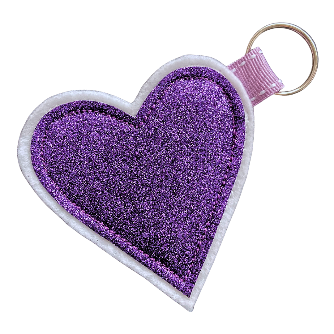 Heart Keyring/Bag Tag - Purple Glitter
