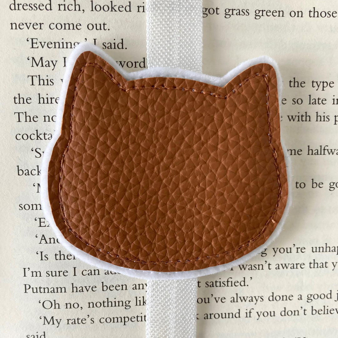 Bookmark Book Band - Cat - Tan Faux Leather