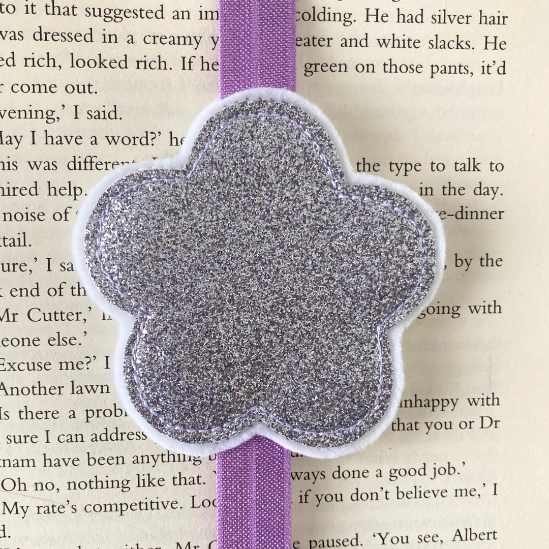 Bookmark Book Band - Flower - Silver/Lilac