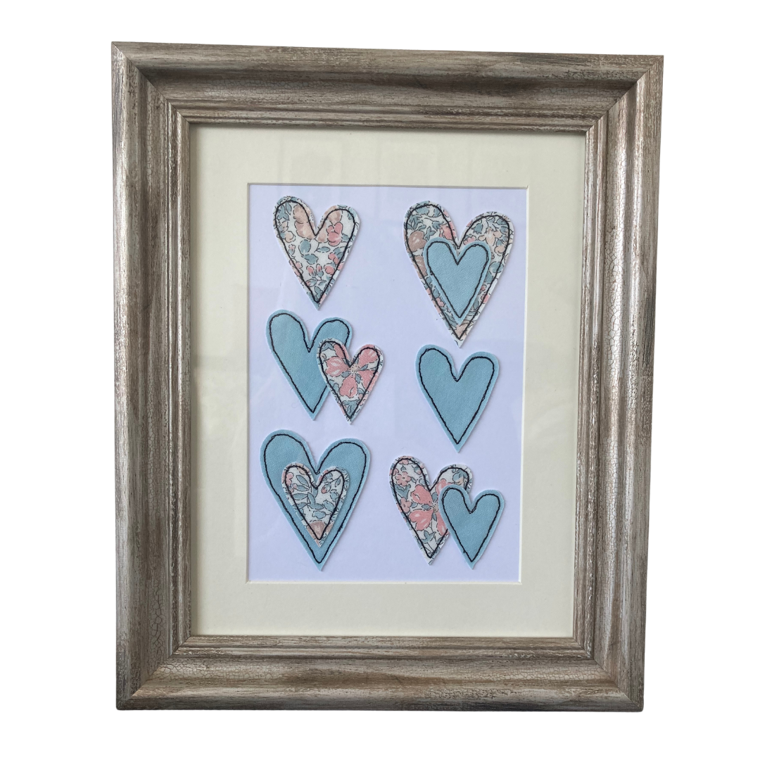Blue and Floral Hearts in a Frame.