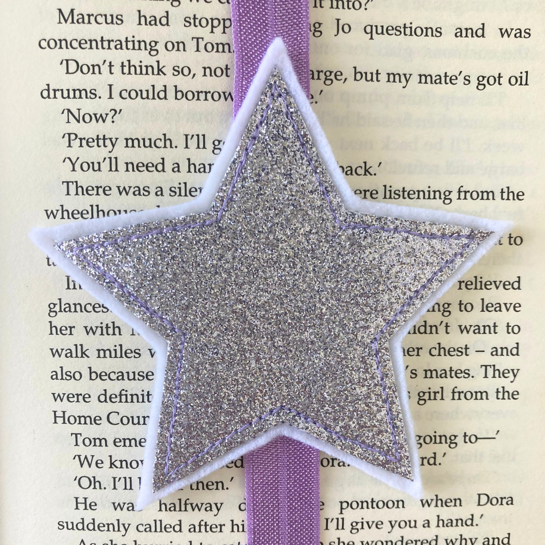 Bookmark Book Band - Star - Silver & Lilac