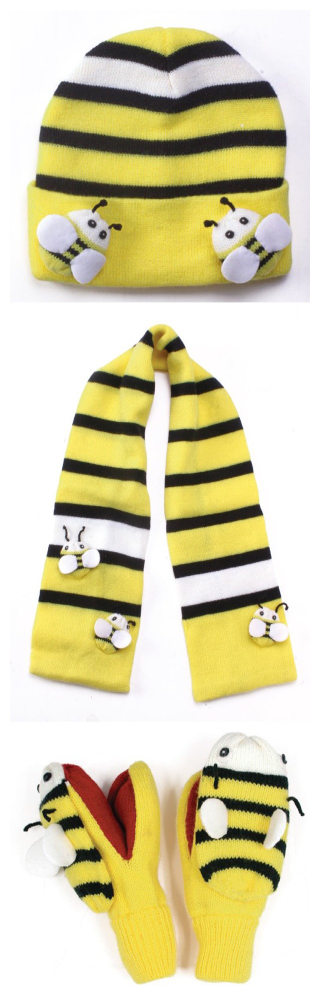 Kidorable Knitted Bee Hat, Scarf & Mittens Set  Age 3-6