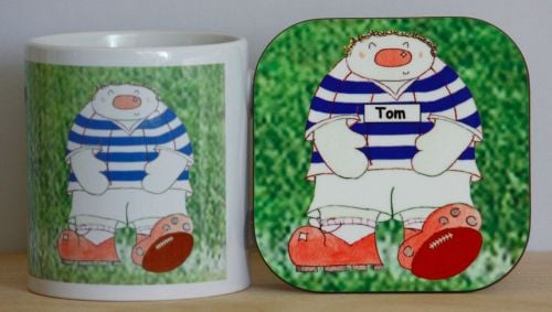Personalised Novelty Rugby Player Mug & Coaster Gift Set