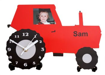 Personalised Red Tractor Desk Clock