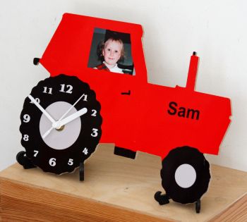 Personalised Red Tractor Desk Clock