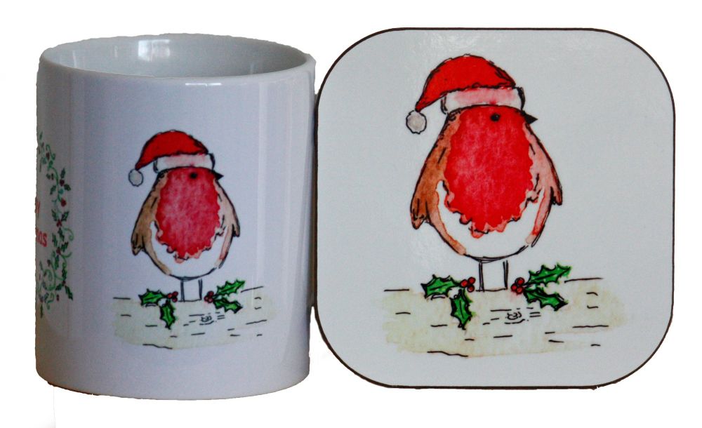 Christmas Robin Mug & Coaster Gift set