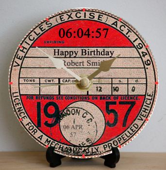Personalised 12cm Car Tax Disc Clock Kit