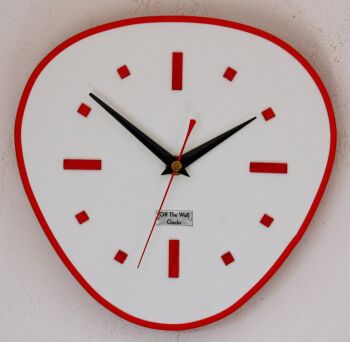 Handmade Formica Wall Clock (White & Red)
