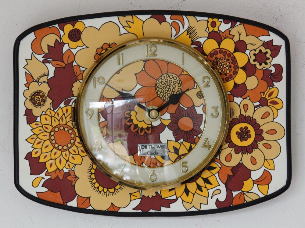 Mid Century 70s Style Wall Clock - Floral design