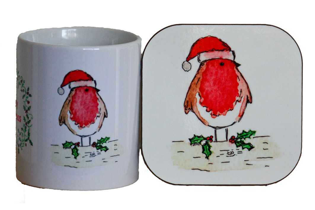 Christmas Robin Mug and Coaster