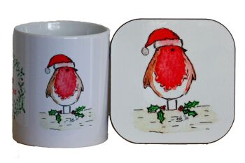 Christmas Robin Mug and Coaster