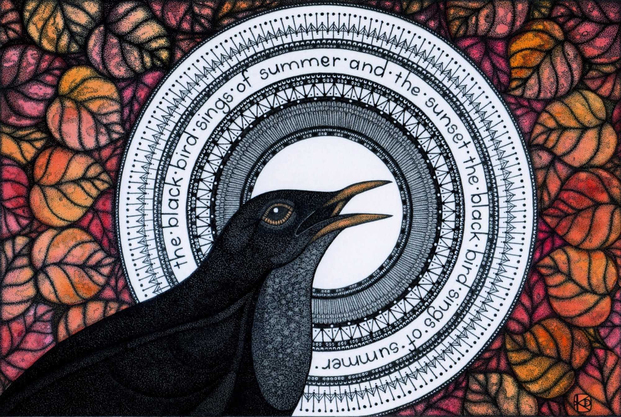 Image of The Blackbird Sings Painting - watercolour and ink pen