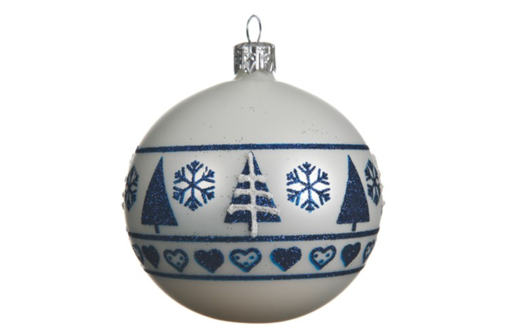 WHITE BAUBLE WITH NORDIC BORDER