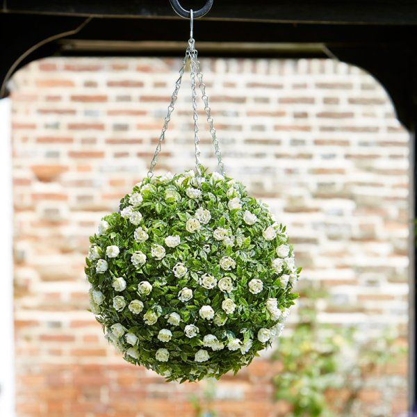 TOPIARY  WHITE ROSE BALL 30 CM - ARTIFICIAL