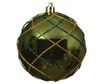 BAUBLE GOLD/GREEN CHECKED GLITTER dia 8cm