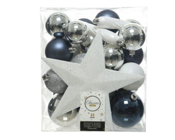BAUBLES SHATTERPROOF  -  MIX OF 33 WHITE-BLUE