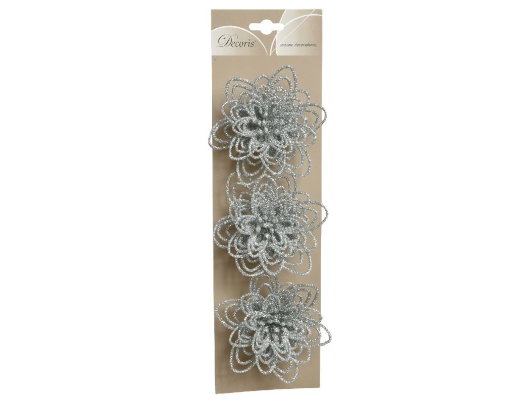 FLOWER ON CLIP SET OF 3 SILVER