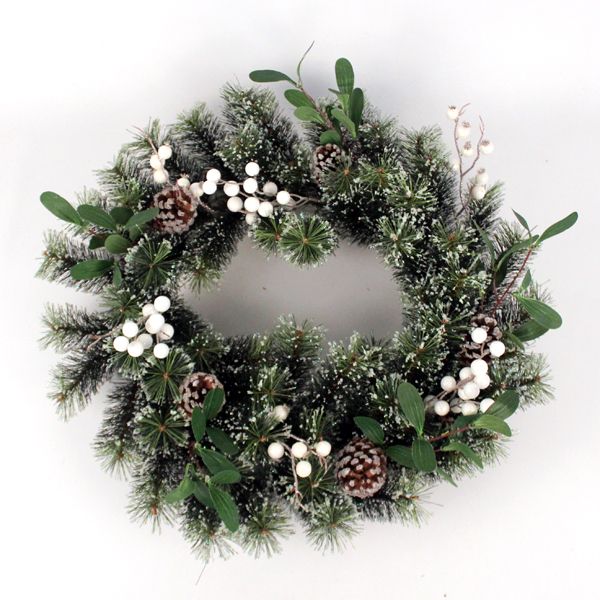 CONE BERRY MISLETOE FROSTED WREATH LRG